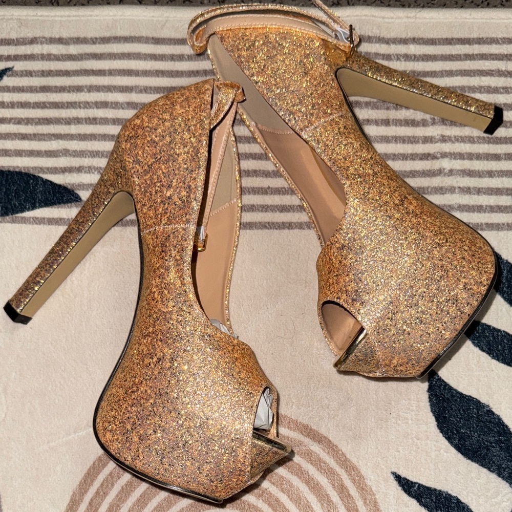 Gold Glitter Platform Heels